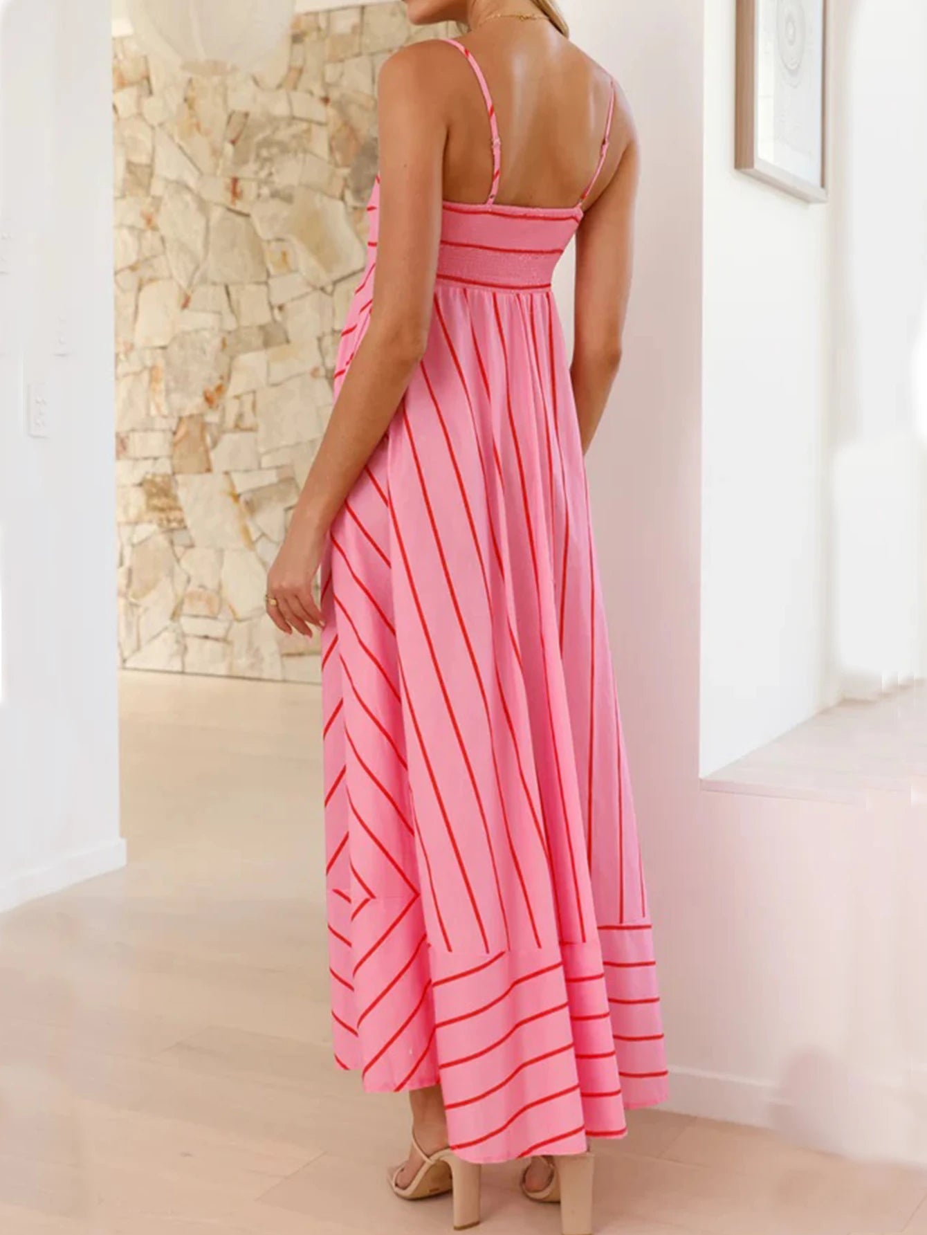 Vestoraa vestoraa sexy suspender printed striped maxi dress unisex garment - precision metal outfit (USA)