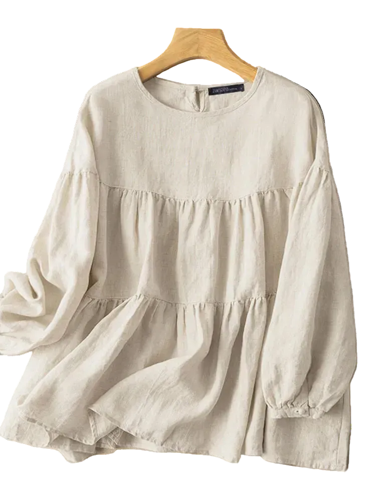 vestoraa zanzea tops solid cotton blouse lapel outfit detail - reliable design, precision, waterproof casual design (USA)