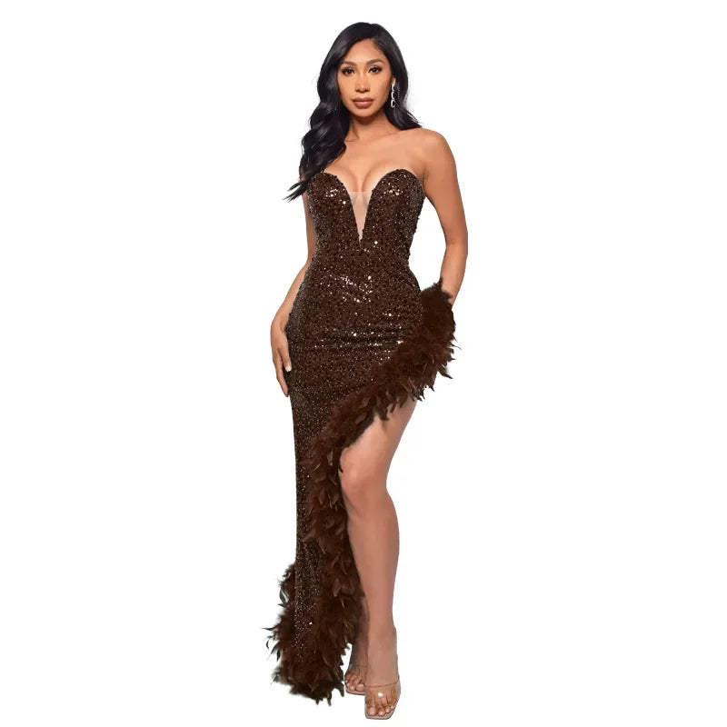 vestoraa cm.yaya sequined strapless feather outfit 19 - dress unisex garment with precision (USA)