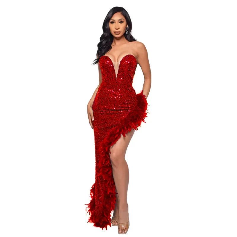 vestoraa cm.yaya sequined strapless feather outfit 13 - dress unisex garment with precision (USA)