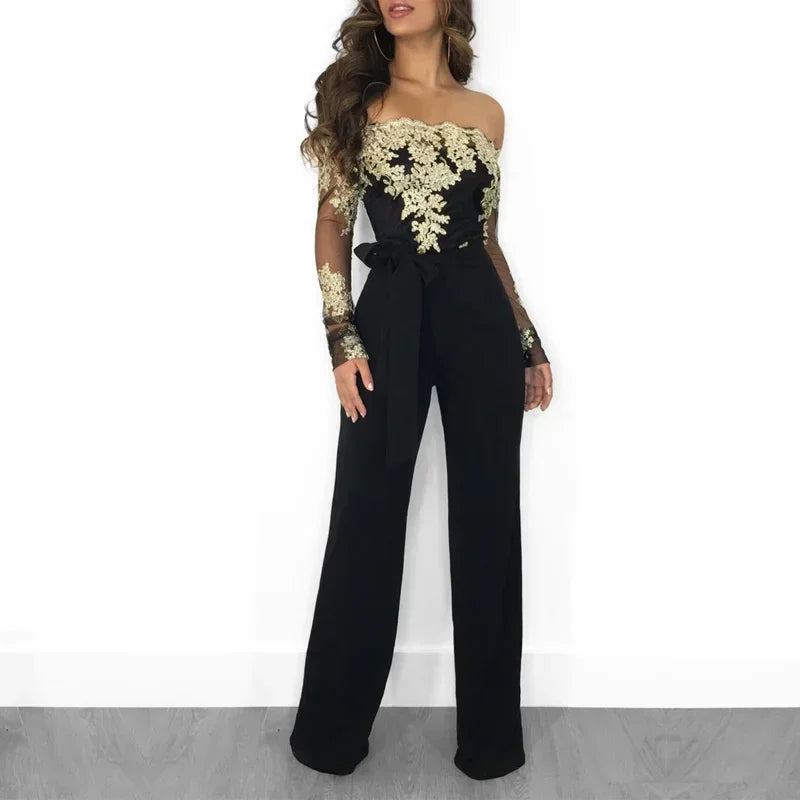 vestoraa appliques lace patchwork jumpsuit sexy - modern unisex outfit with precision in neutral metal (USA)