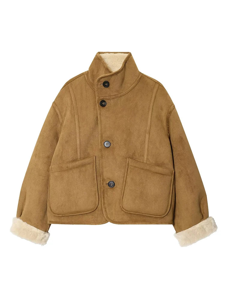 unisex casual outfit vestoraa tfmln double sided suede jacket coat - daily wear garment with neutral design detail (USA)