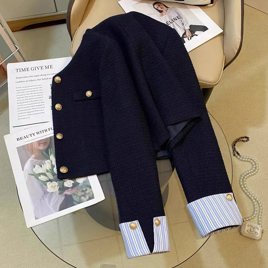 unisex modern outfit vestoraa navy nlue small fragrant suit jacket - daily wear garment with neutral design detail (USA)