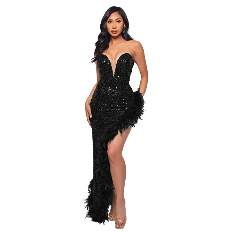 vestoraa cm.yaya sequined strapless feather outfit 14 - dress unisex garment with precision (USA)