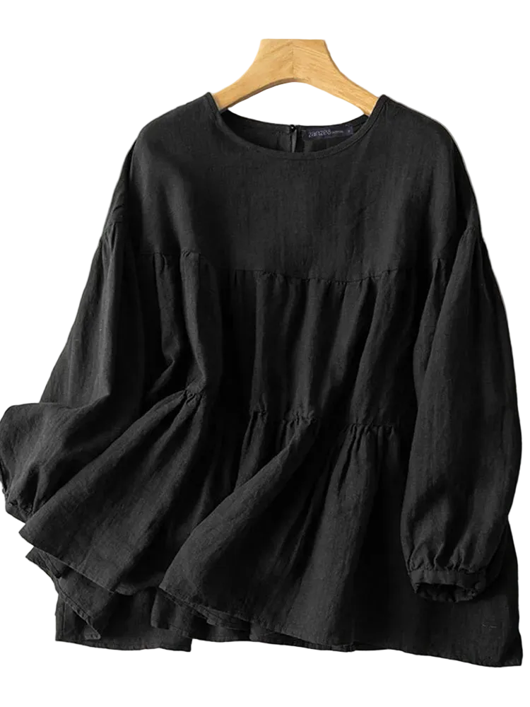 unisex casual outfit vestoraa zanzea tops solid cotton blouse lapel - daily wear garment with neutral design detail (USA)