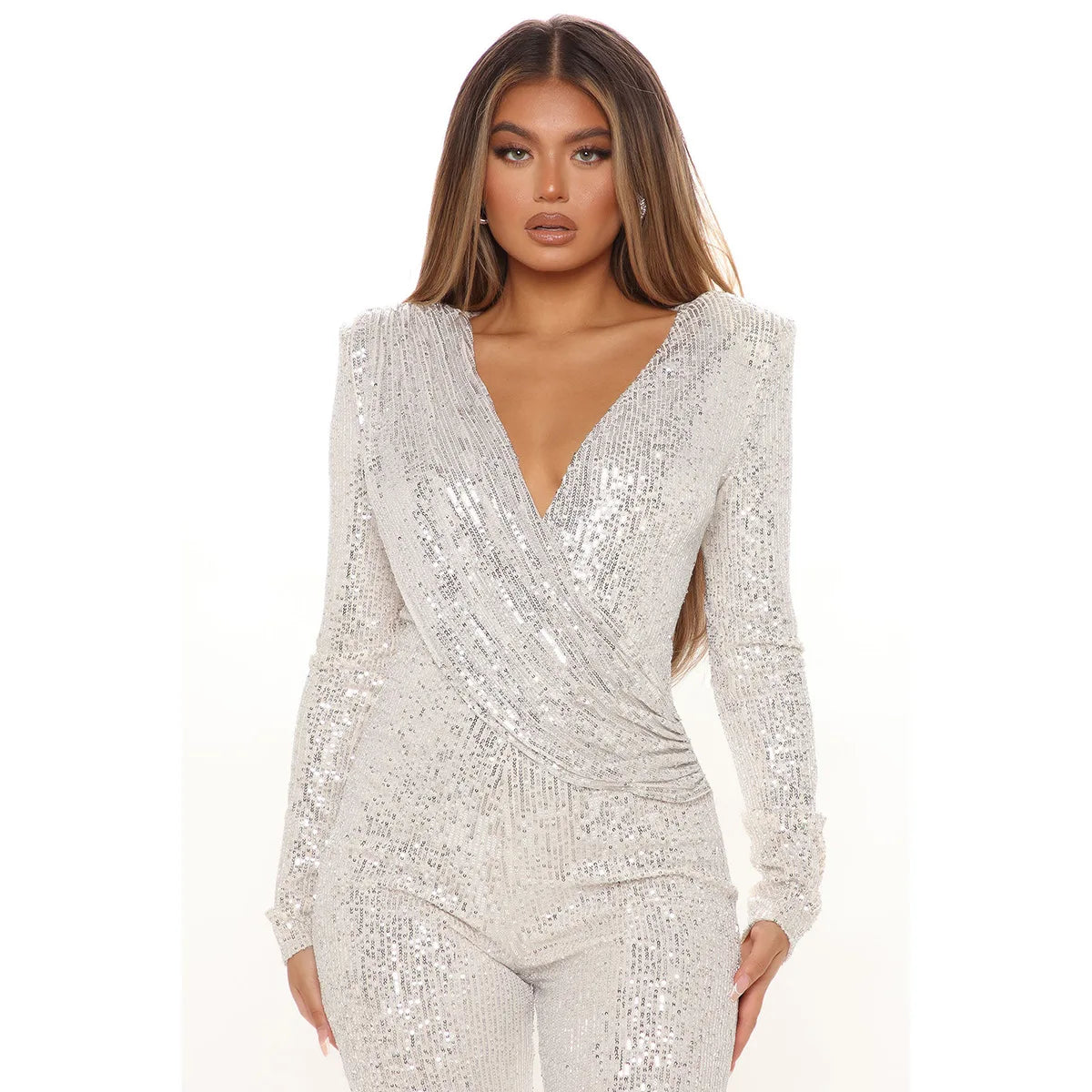 vestoraa customized prom jumpsuit v-neck - formal unisex outfit with precision in neutral metal (USA)