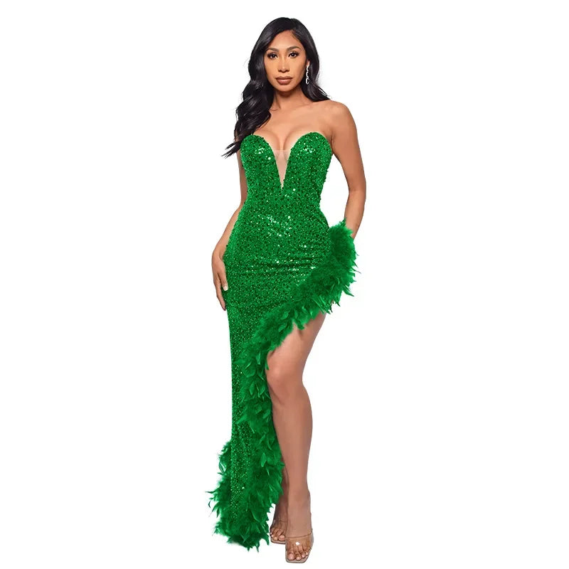 vestoraa cm.yaya sequined strapless feather outfit 7 - dress unisex garment with precision (USA)