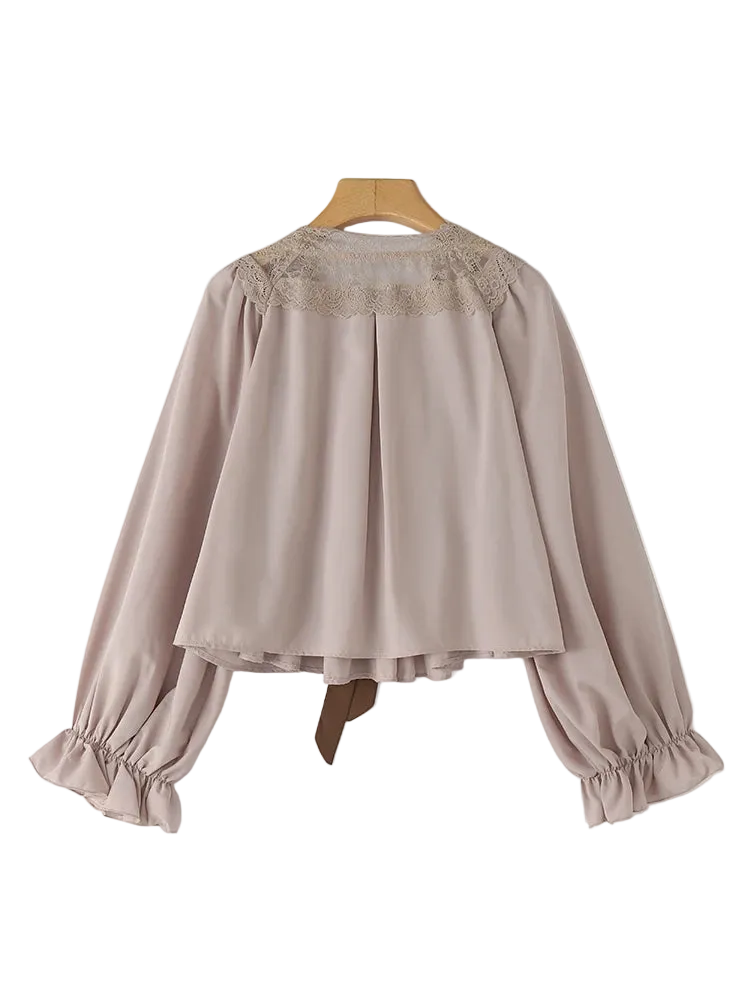 Vestoraa vestoraa zanzea chiffon blouse solid lace tops casual unisex garment - precision metal outfit (USA)