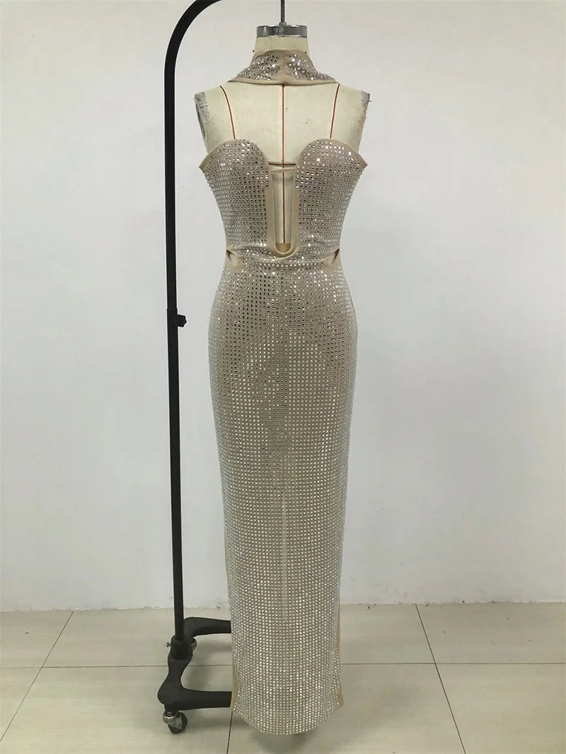 unisex casual outfit vestoraa champagne crystals prom dress halter - daily wear garment with neutral design detail (USA)