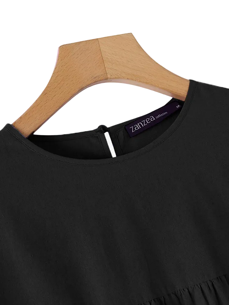 vestoraa zanzea tops solid cotton blouse lapel outfit 5 - casual unisex garment with precision (USA)