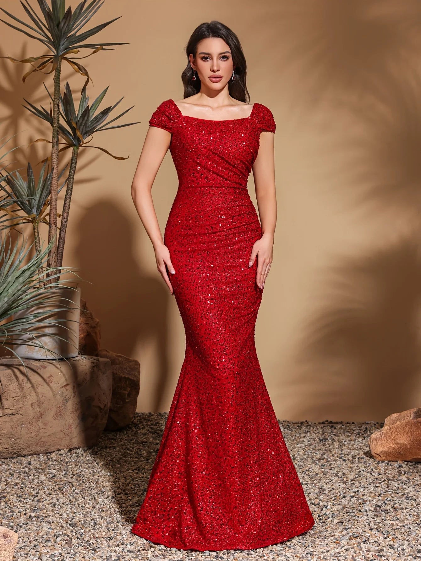 vestoraa simple square neck sequined hip party outfit detail - reliable design, precision, waterproof formal design (USA)