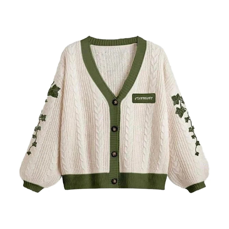 vestoraa evermore cardigan taylor version green - vintage unisex outfit with precision in neutral metal (USA)