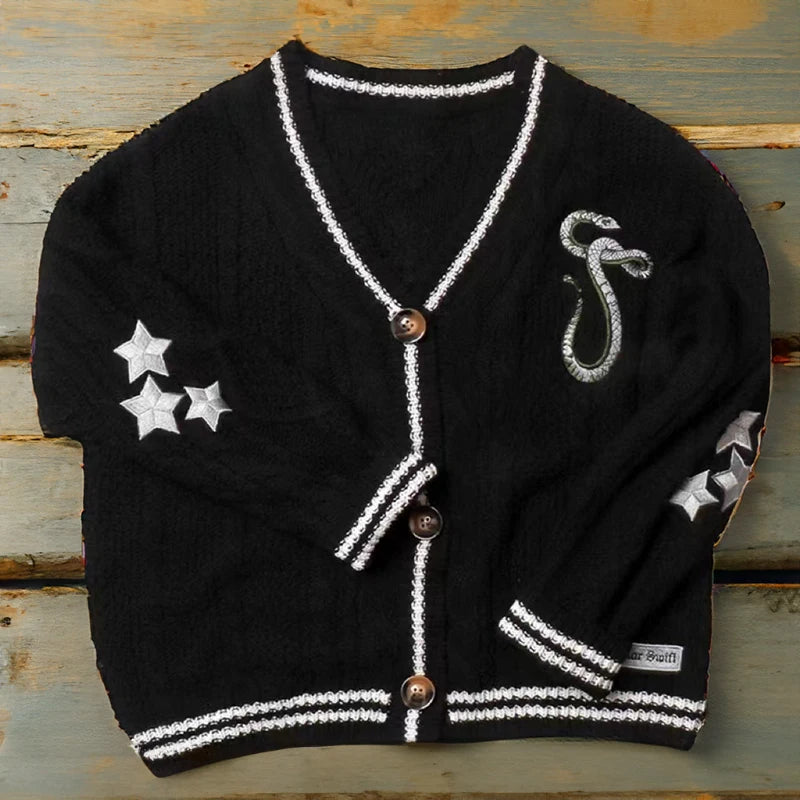 vestoraa reputation cardigan snake star cardigan - vintage unisex outfit with precision in black metal (USA)