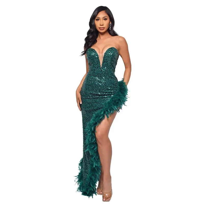 vestoraa cm.yaya sequined strapless feather outfit 17 - dress unisex garment with precision (USA)