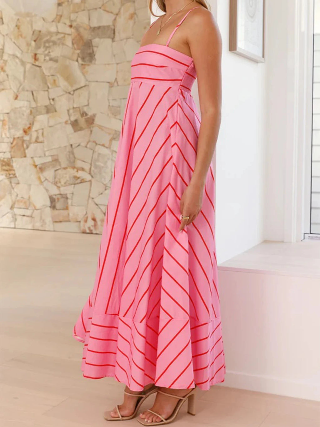 unisex dress outfit vestoraa sexy suspender printed striped maxi dress - daily wear garment with neutral design detail (USA)