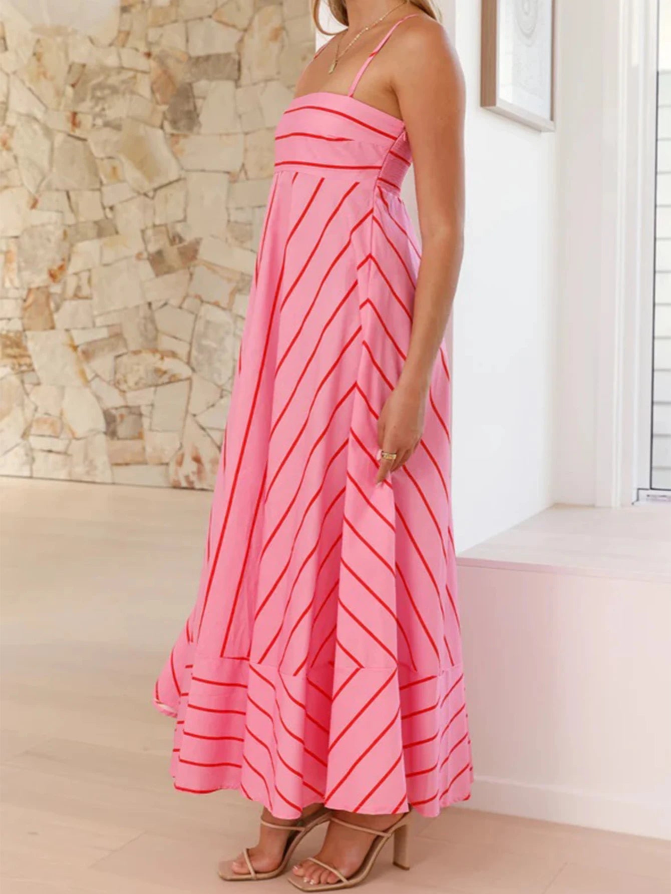 unisex dress outfit vestoraa sexy suspender printed striped maxi dress - daily wear garment with neutral design detail (USA)