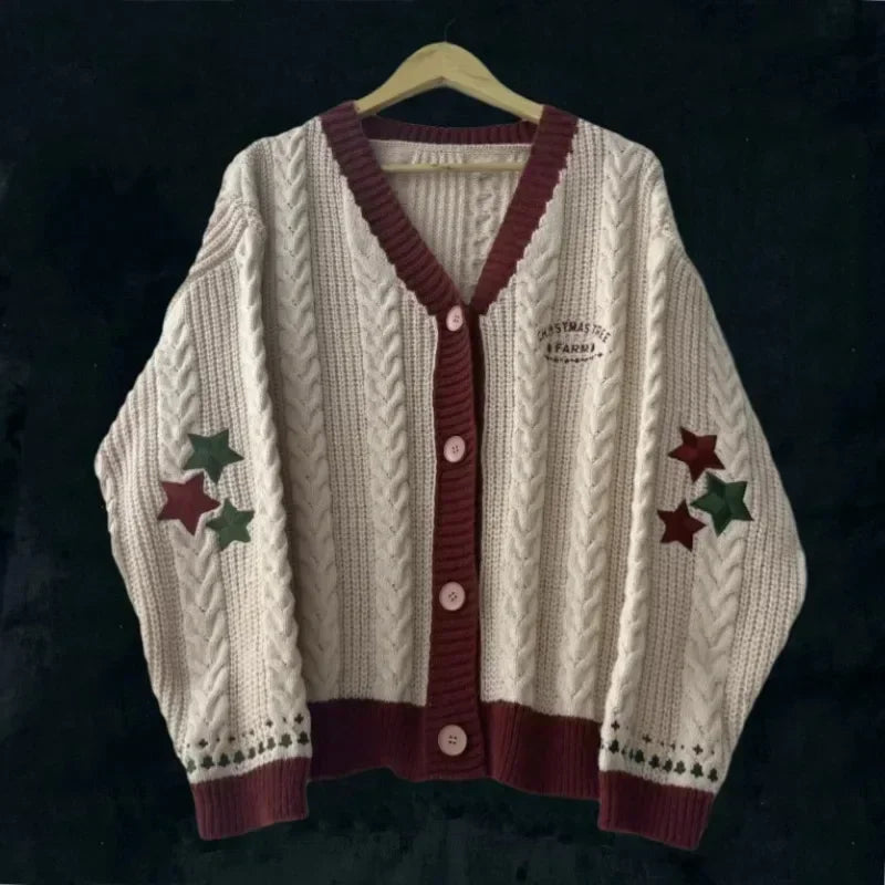unisex vintage outfit vestoraa tree cardigan knitted cardigans star - daily wear garment with neutral design detail (USA)