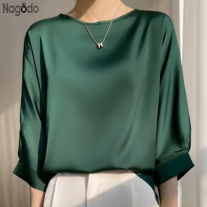 vestoraa satin silk half-sleeve tee tops basic solid outfit detail - reliable design, silk fit, waterproof casual design