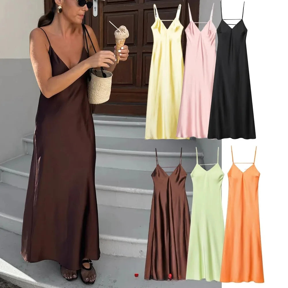 Vestoraa vestoraa kondala sexy chic satin party dress v neck unisex garment - precision metal outfit (USA)