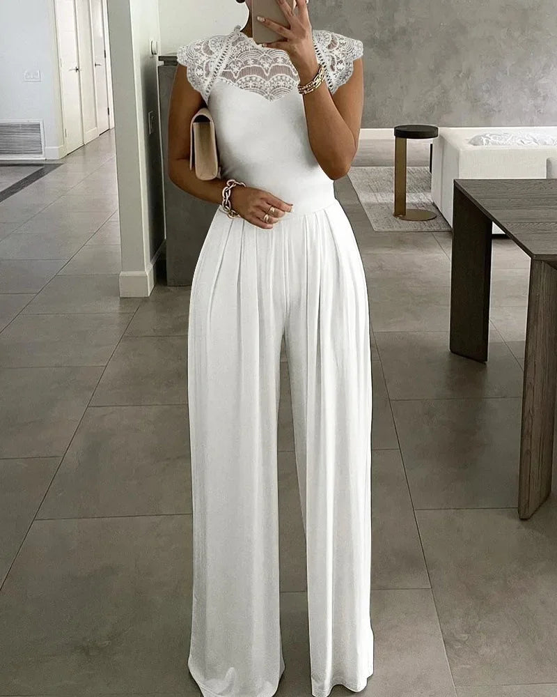 unisex modern outfit vestoraa jumpsuits lace one piece wide leg - daily wear garment with neutral design detail (USA)