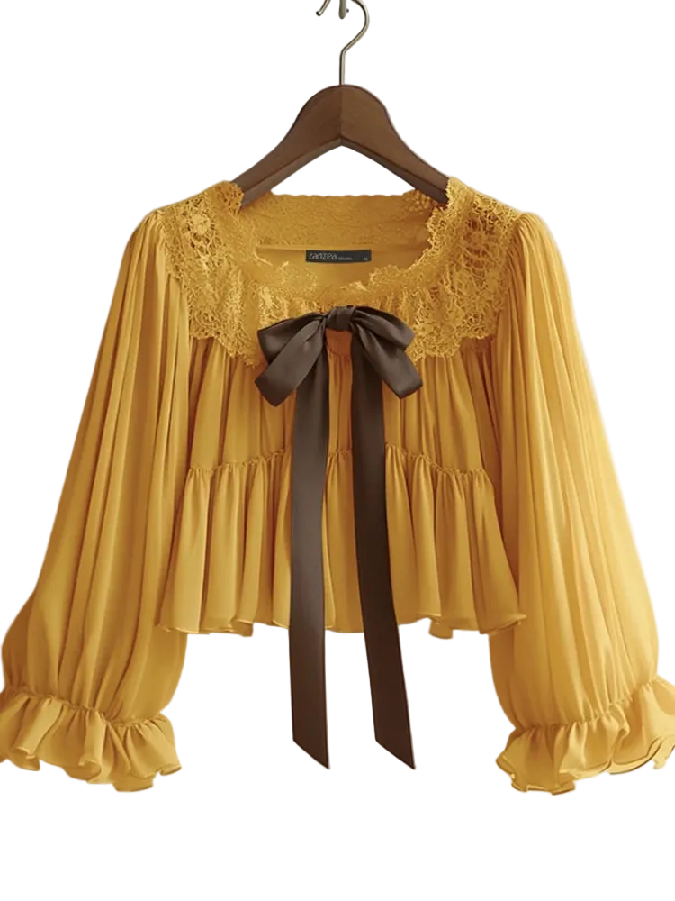 vestoraa zanzea chiffon blouse solid lace tops casual outfit 5 - casual unisex garment with precision (USA)