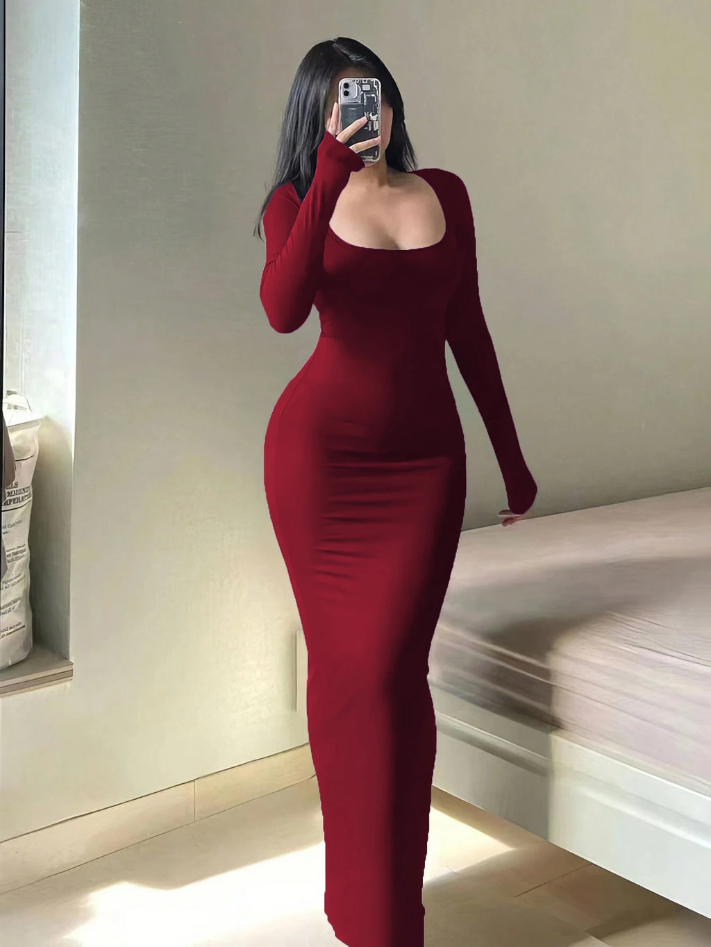 vestoraa 's solid long sleeve bodycon dress, chic outfit 9 - dress unisex garment with precision (USA)