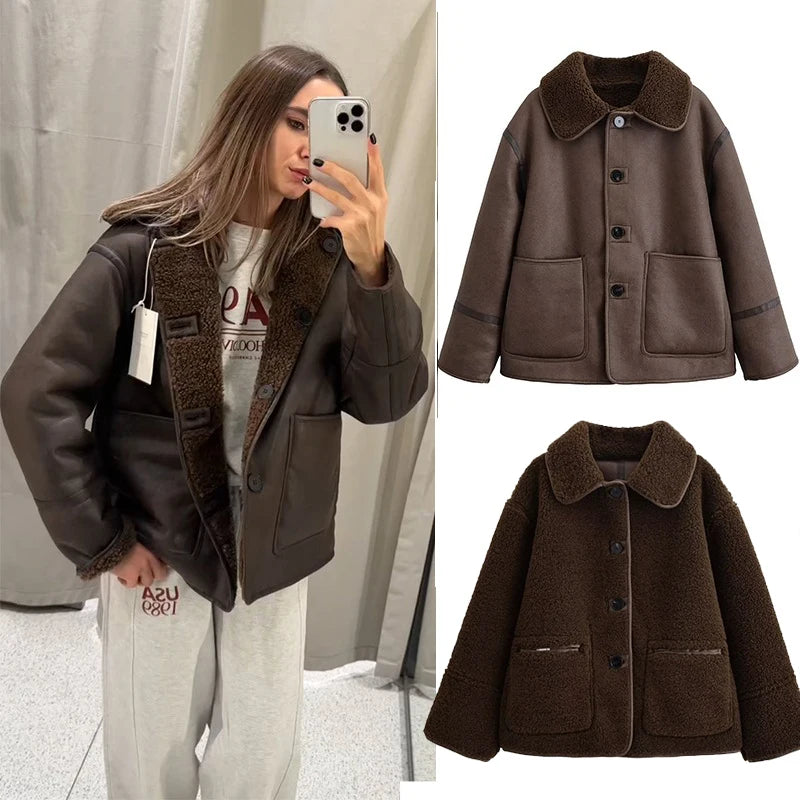 vestoraa charmchant 's reversible shearling - modern unisex outfit with precision in neutral metal (USA)