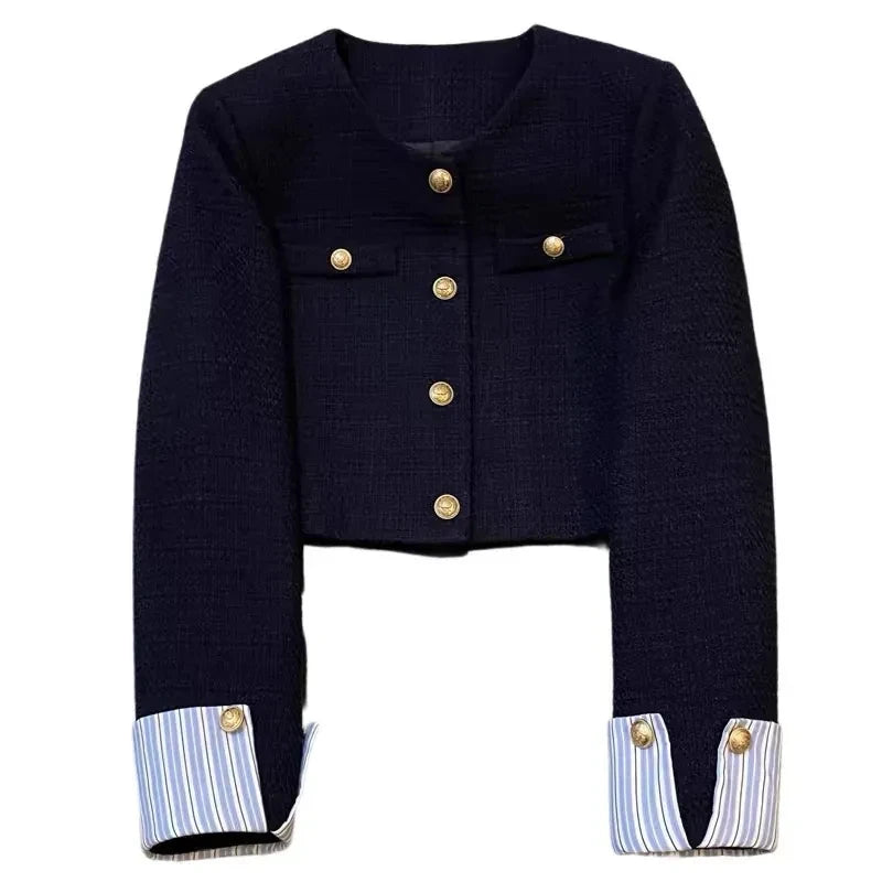vestoraa navy nlue small fragrant suit jacket - modern unisex outfit with precision in neutral metal (USA)