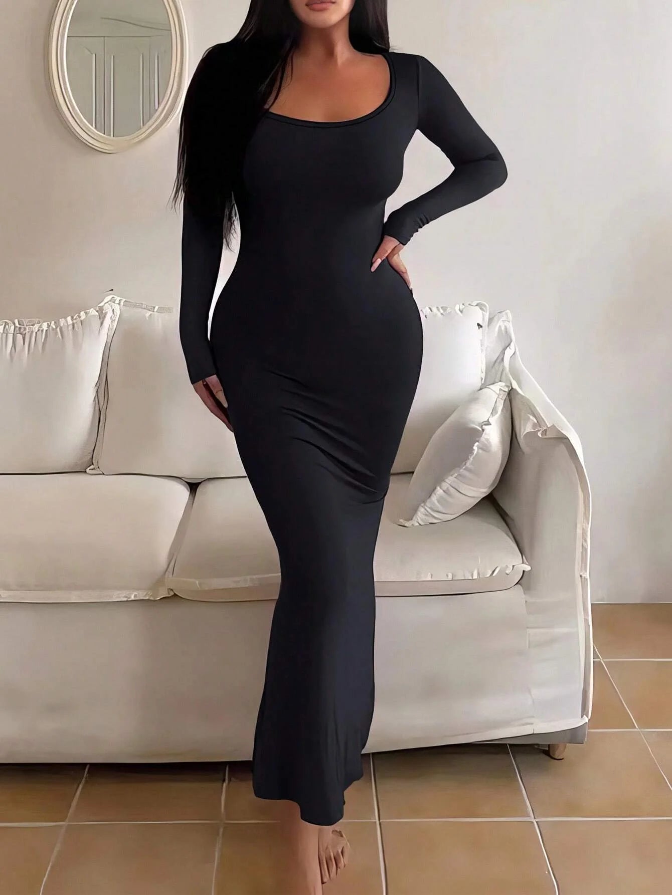 unisex dress outfit vestoraa 's solid long sleeve bodycon dress, chic - daily wear garment with neutral design detail (USA)