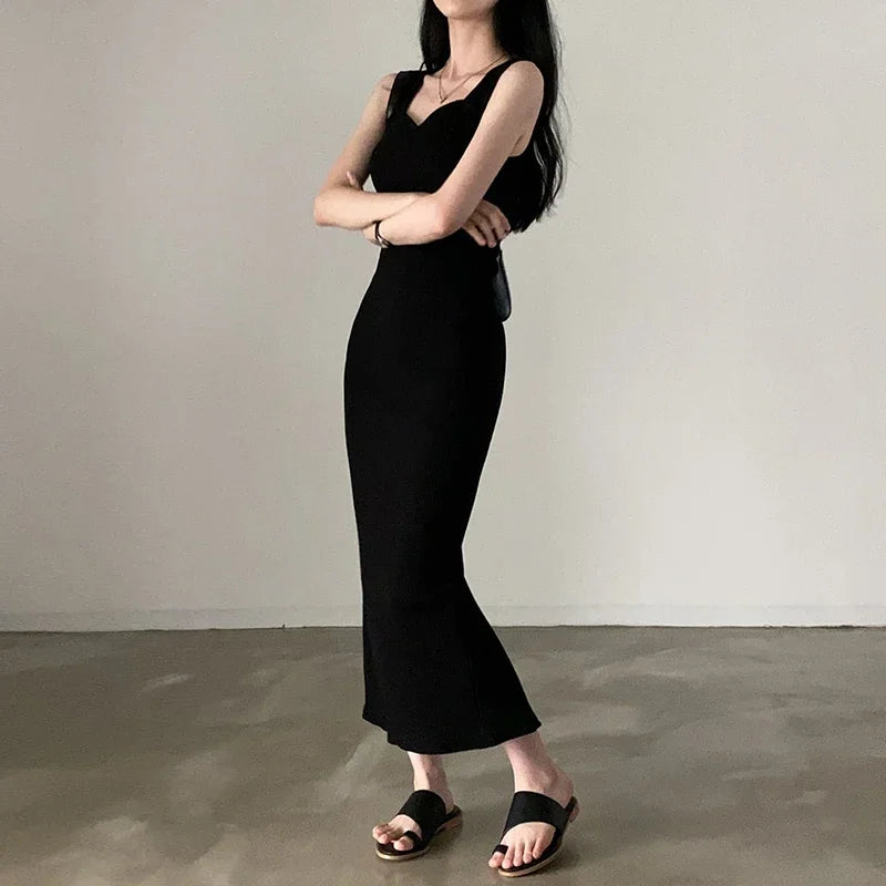 unisex casual outfit vestoraa myufon basic knit long dress korean - daily wear garment with neutral design detail (USA)