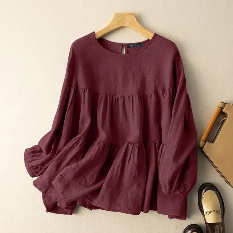 vestoraa zanzea tops solid cotton blouse lapel outfit 6 - casual unisex garment with precision (USA)