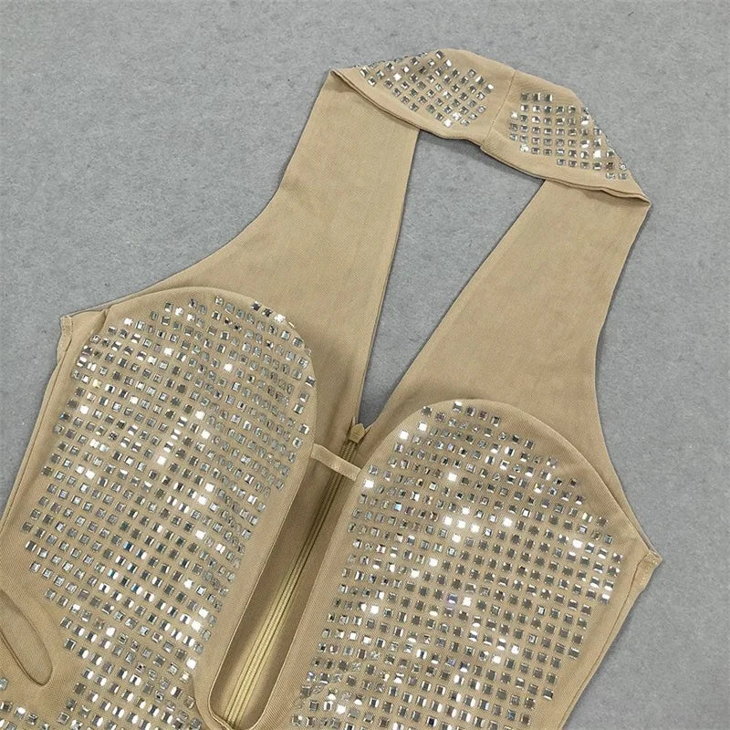 SEGA Official vestoraa champagne crystals prom dress halter unisex garment - precision metal outfit (USA)