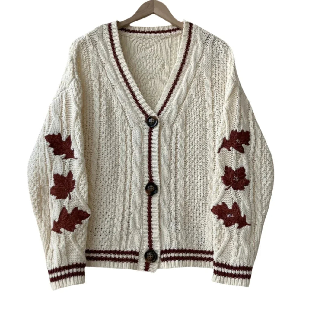 vestoraa red maple leaf embroidered leaves knitted outfit 11 - modern unisex garment with precision (USA)