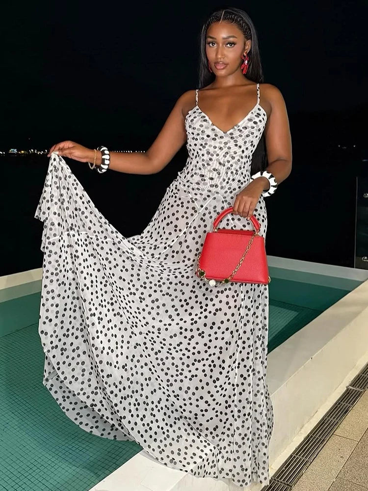 unisex dress outfit vestoraa sisterlinda classic point print maxi dress - daily wear garment with neutral design detail (USA)