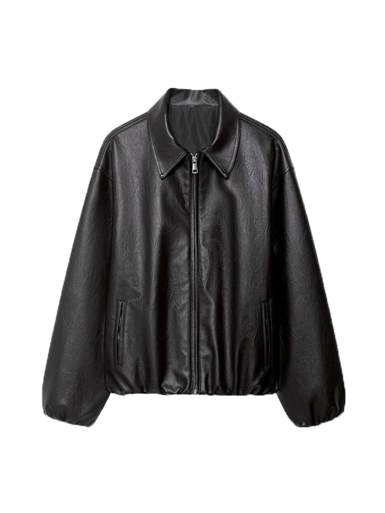 unisex modern outfit vestoraa 's faux leather bomber jacket long - daily wear garment with neutral design detail (USA)