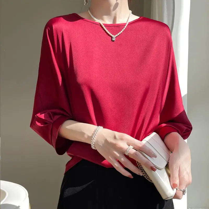 unisex casual outfit vestoraa satin silk half-sleeve tee tops basic solid - daily wear garment with neutral design detail