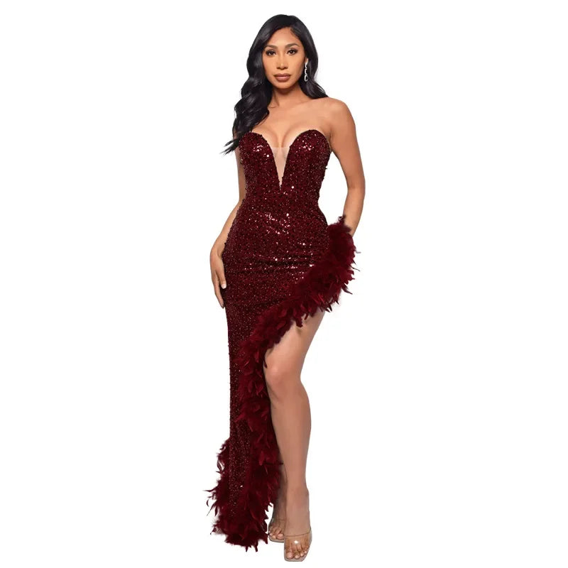 vestoraa cm.yaya sequined strapless feather outfit 8 - dress unisex garment with precision (USA)